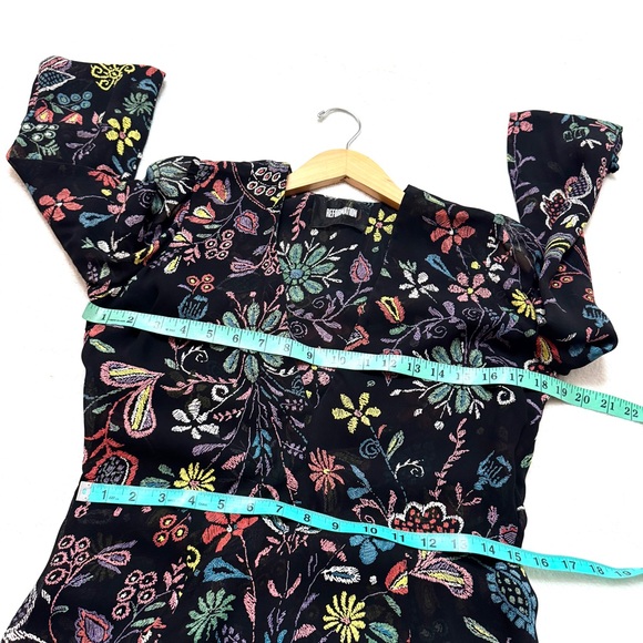 Reformation sz M Long Sleeves Maxi Dress In Black Floral V Neck Front Split - Picture 8 of 9